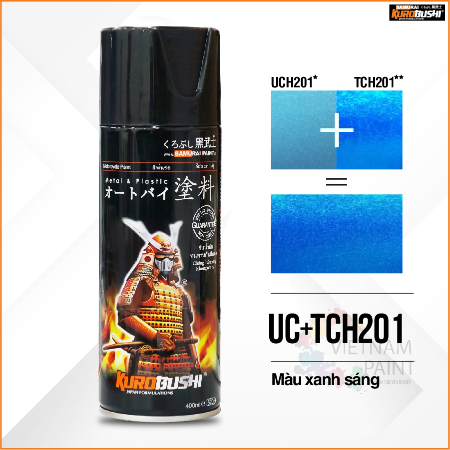 Combo sơn xịt samurai kurobushi - màu xanh sáng honda uc+tc h201 chuyên dùng cho xe máy