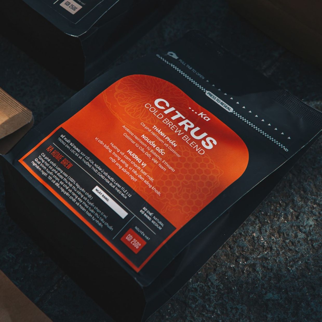 Cà phê rang xay nguyên chất CITRUS Cold Brew, Cà phê Arabica Ethiopia hương cam chanh mật ong gói 250g - KaHomebrew