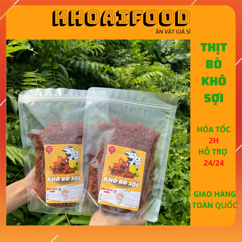 Thịt bò khô sợi làm bánh tráng, ăn vặt khoaifood