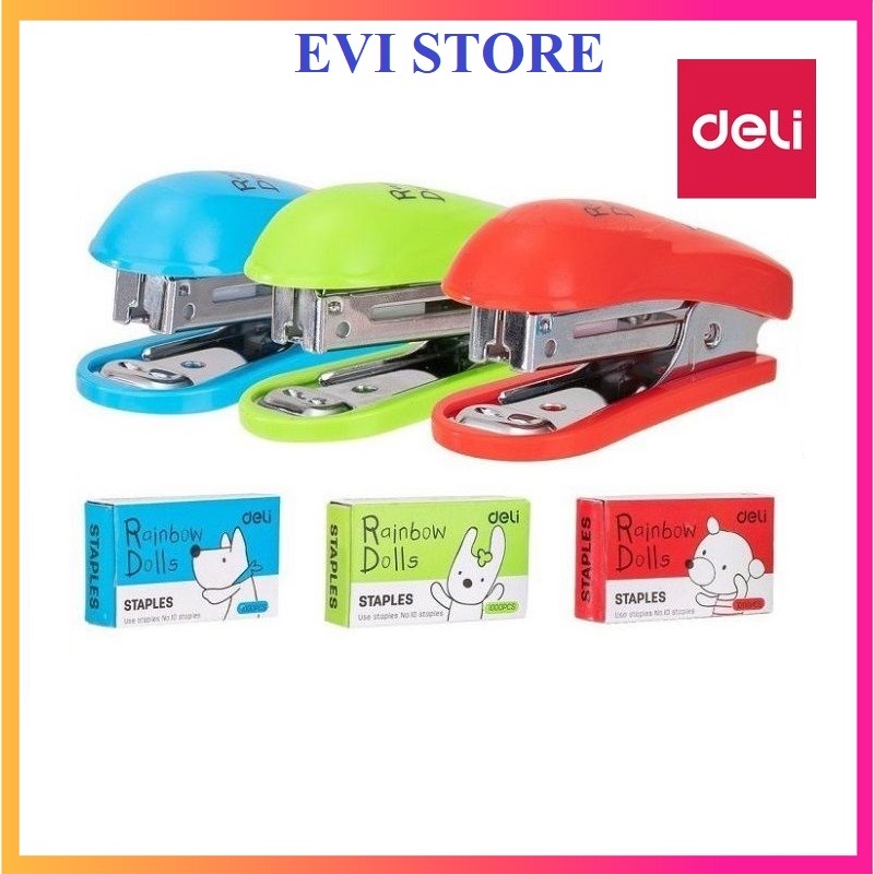 Dập ghim mini số 10 + hộp kim deli 0253 / bấm kim mini deli e0253 sử dụng kim bấm số 10 - 0010