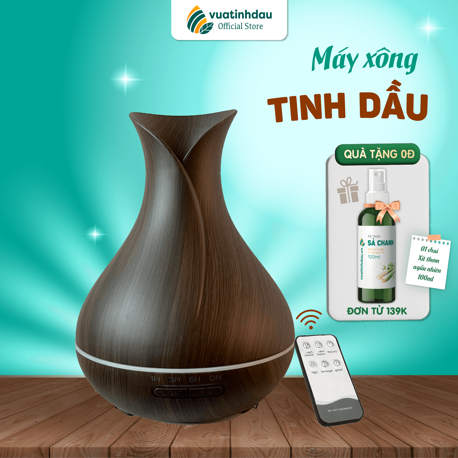 Máy khuếch tán tinh dầu Hoa Tulip Aroma Diffuser dung tích 550ml làm sạch không khí