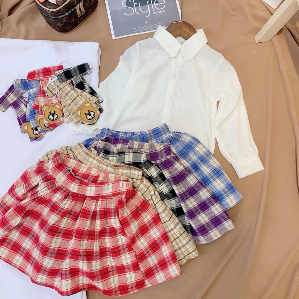 Set váy kẻ cho bé gái