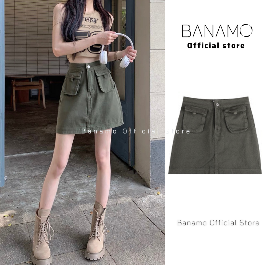 Chân váy jean Thời Trang Banamo Fashion váy jean lưng Cao Dáng Ôm 2 túi nắp 5610