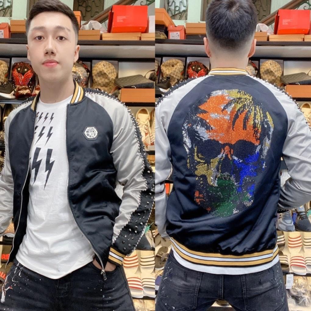 [mua áo tặng nước hoa] áo khoác bomber đầu lâu đính đá