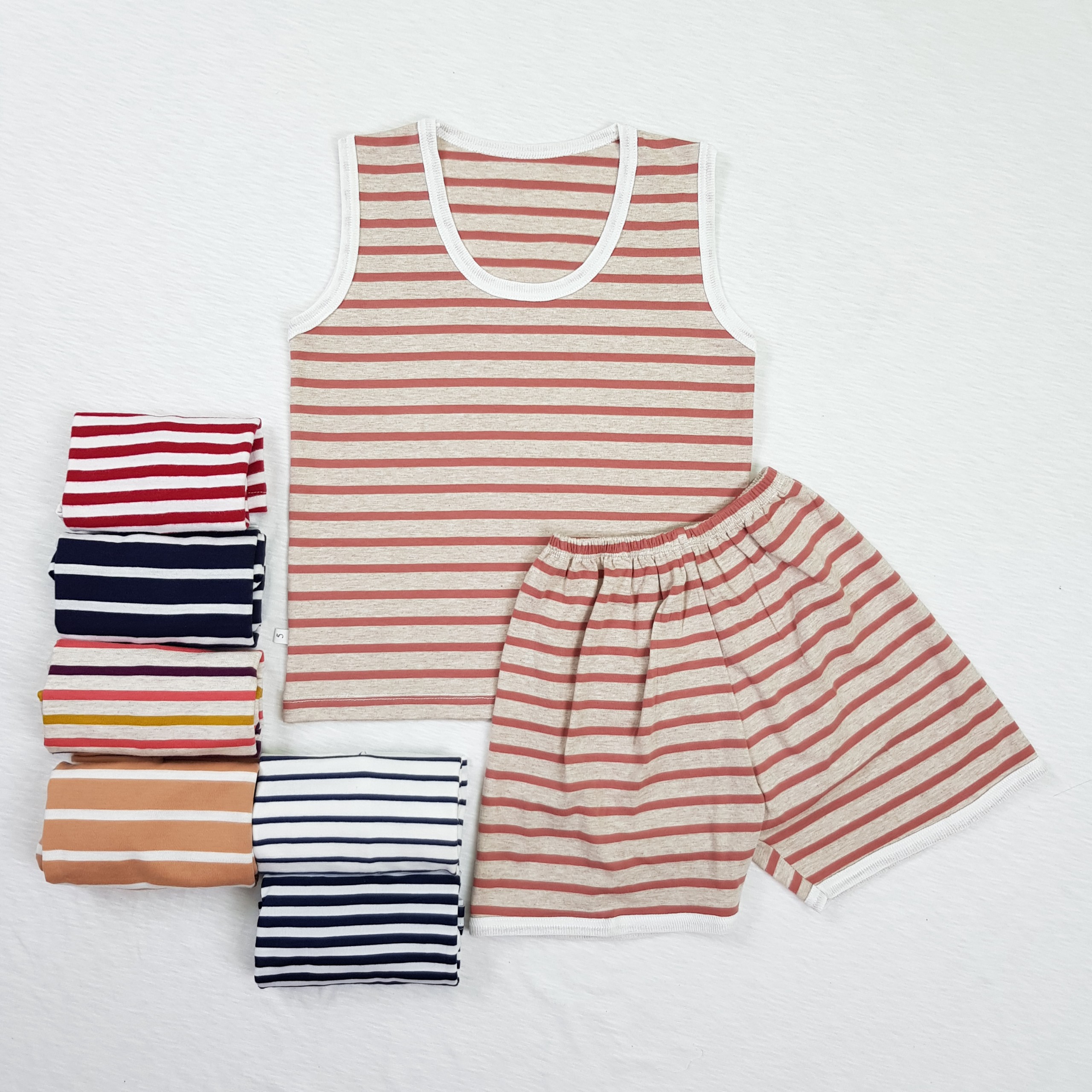 Combo 3 bộ kẻ sát nách Cotton co giãn cho bé 7-17kg