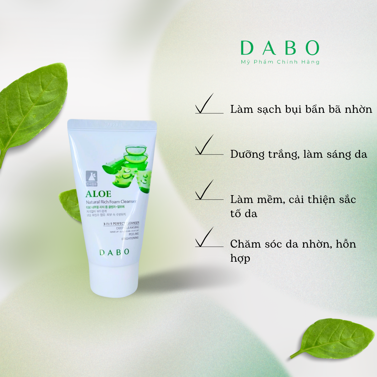 Sữa rửa mặt dabo lô hội 3 in 1 cao cấp size du lịch 60ml
