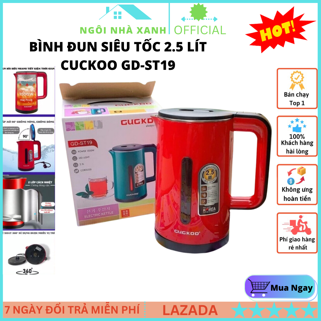 Ấm siêu tốc cuckoo , bình đun siêu tốc 2.5 lít cuckoo gd-st19 - dung tích lớn 2.5 lít, công suất mạnh 1500w đun sôi nhanh. bình đun nước siêu tốc, ấm đun siêu tốc, bh lỗi 1 đổi 1