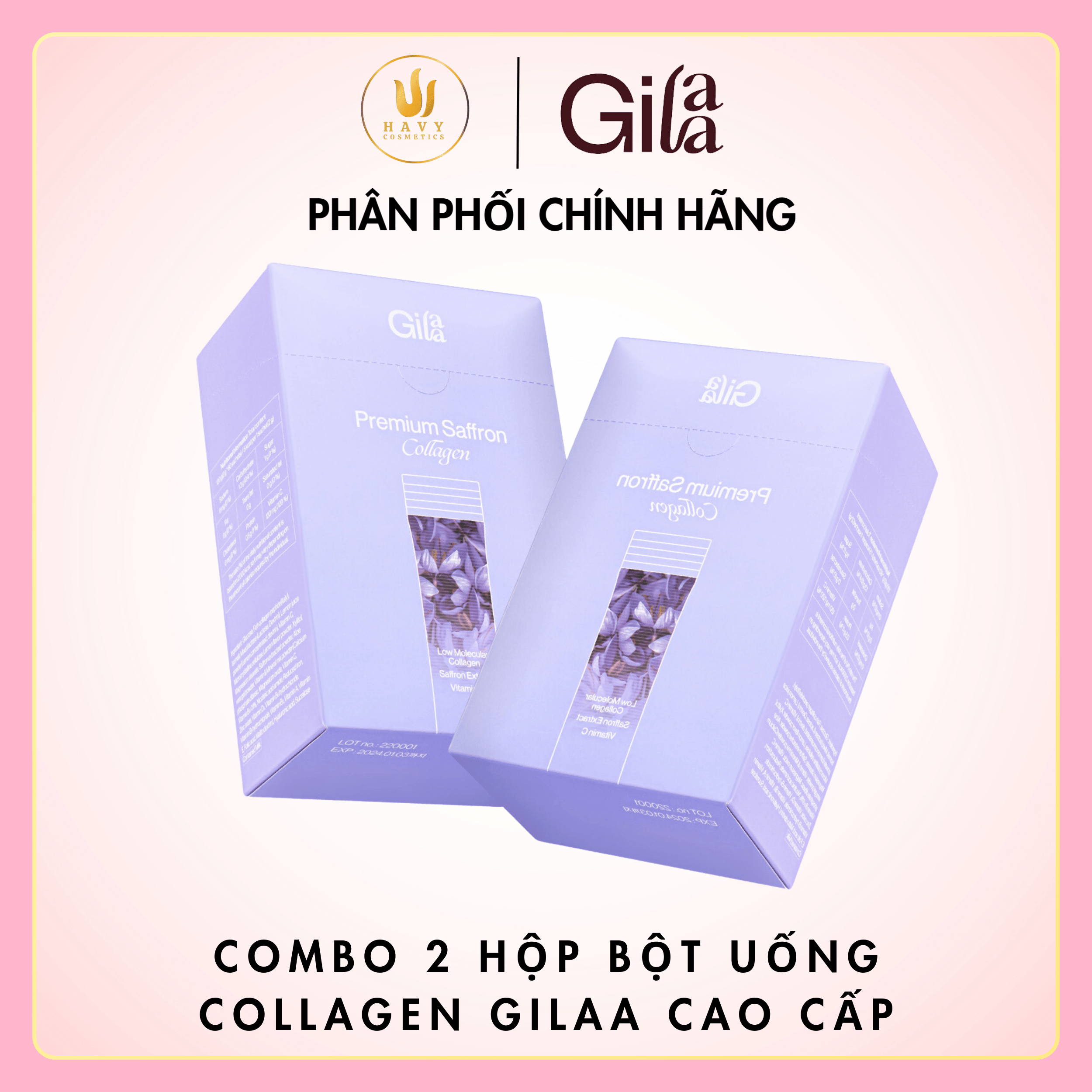 Combo tiết kiệm bột uống Collagen Cao Cấp Kết Hợp Saffron - Gilaa Premium Saffron Collagen