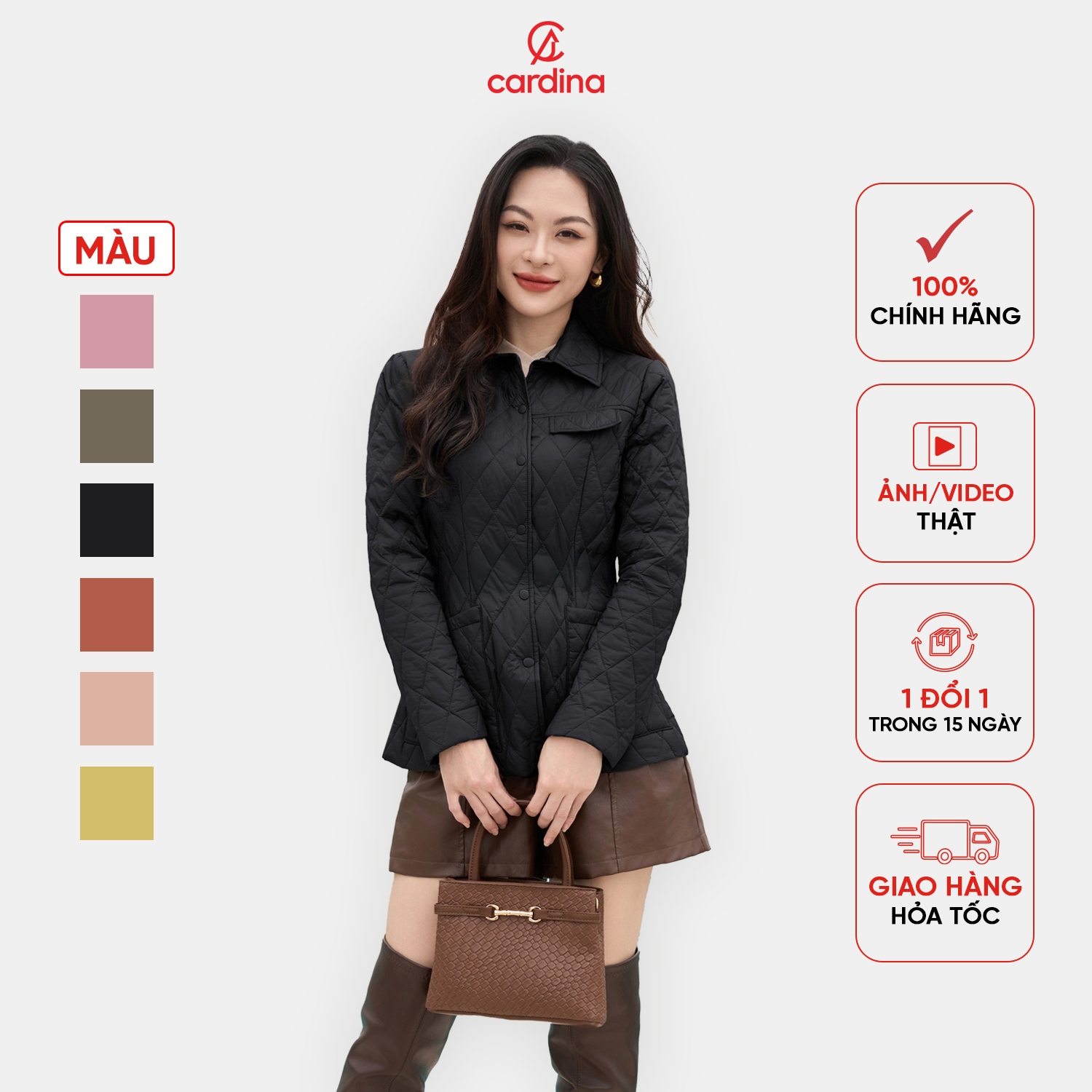 Áo phao nữ CARDINA trần bông cao cấp siêu nhẹ thiết kế dáng lửng trẻ trung trendy 4PLF03