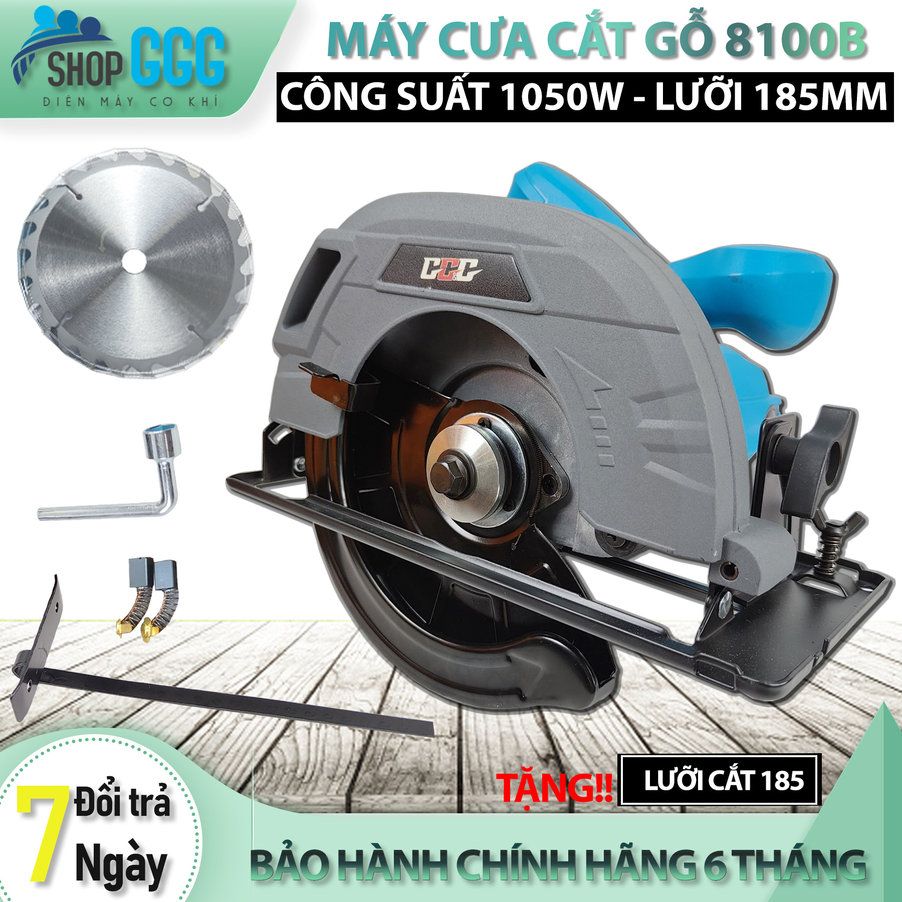 Máy cắt gỗ, máy cưa gỗ lưỡi 185mm chính hãng GGG 8100B| Công suất 1050w, cắt góc 45 độ Cưa - cắt gỗ, cắt gạch, cắt sắt| Tặng kèm lưỡi cắt gỗ Bảo hành 3 tháng