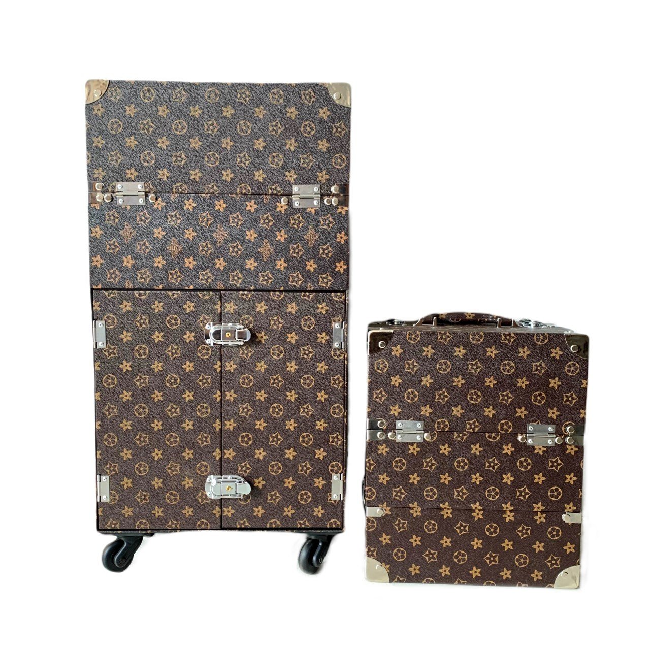 Combo 2 cốp mỹ phẩm đa năng Hana, đựng dụng cụ trang điểm, make up, phun xăm, nối mi, nail chuyên nghiệp gồm cốp size 37x20x30 cm và cốp vali kéo size 36x22x64 cm