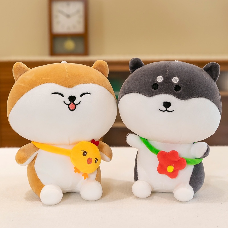 Gấu bông husky đeo túi hoa, shiba đeo túi vịt cute tinyhome