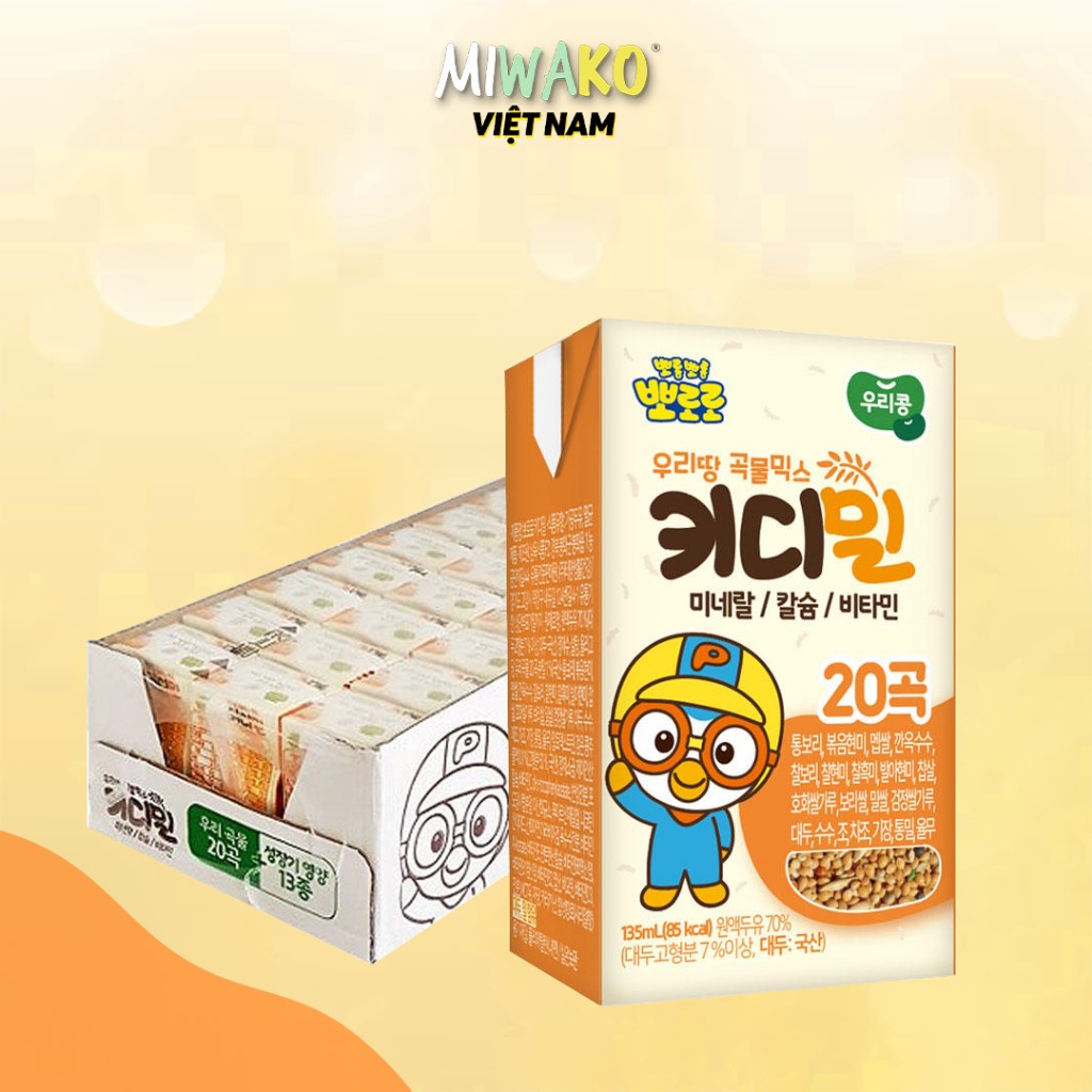 Thùng 24 Hộp Sữa Hạt Pororo Kidimeal Hàn Quốc Pha Sẵn Hộp 135ml Cho Trẻ Từ