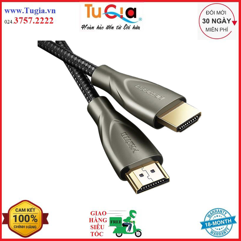 Cáp hdmi 2.0 ugreen carbon 2m chuẩn 4k/60mhz đầu cáp mạ vàng cao cấp - mã 50108 - hàng chính hãng