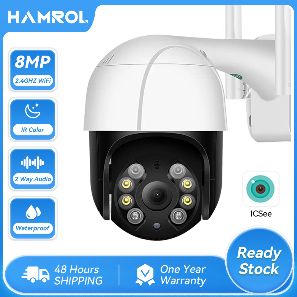 Hamrol 8MP 4K Ultra HD PTZ Wifi IP Camera Auto Tracking 5MP 2MP H.265X Ai Human Detect 5X Digital Zoom Outdoor Wireless CCTV Security Camera iCsee P2P