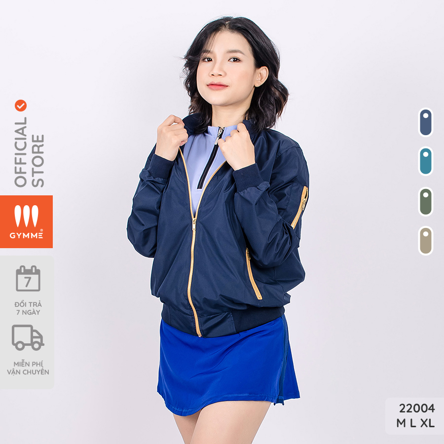 Áo khoác bomber nữ GYMME, áo bomber unisex dù 2 lớp phối khóa màu - 22004