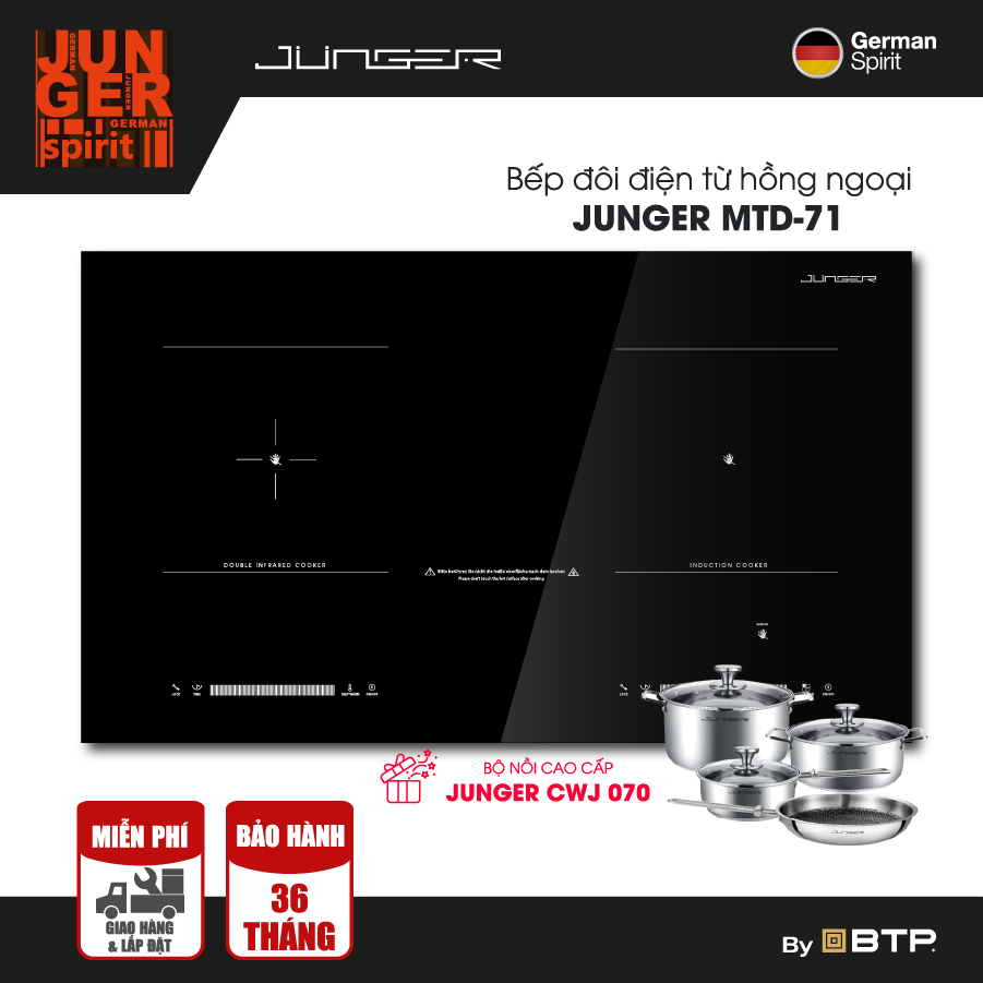Bếp đôi điện từ hồng ngoại Junger MTD-71 - Công suất 4200W - mặt kính Ceramic | Bảo hành 3 năm chính hãng