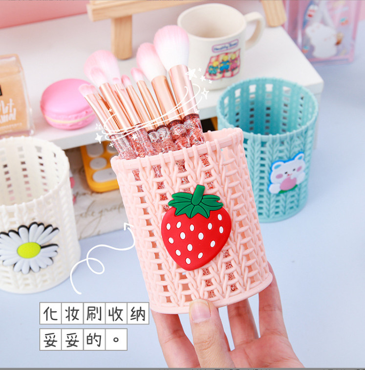 Ống đựng bút giỏ mây mini nhiều màu gắn sticker siêu cute TINI đi học OBMAY18