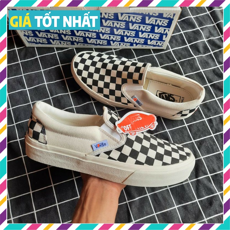 ⚡️Giá Sốc⚡️ Giày lười caro nam nữ Freeship Giầy Slipon sneaker thể thao full box