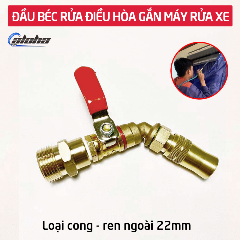 Đầu béc rửa máy lạnh điều hòa dùng cho máy rửa xe chỉnh áp có thể chỉnh tia nước ren ngoài 22mm béc rửa máy lạnh loại cong đầu ngắn C0004-12