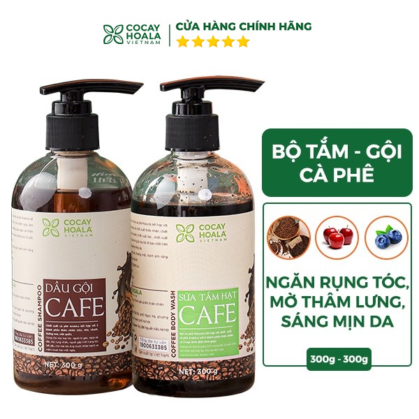 Combo dầu gội sữa tắm cà phê cocayhoala sạch gàu làm sạch sâu dưỡng da trắng mịn 300g