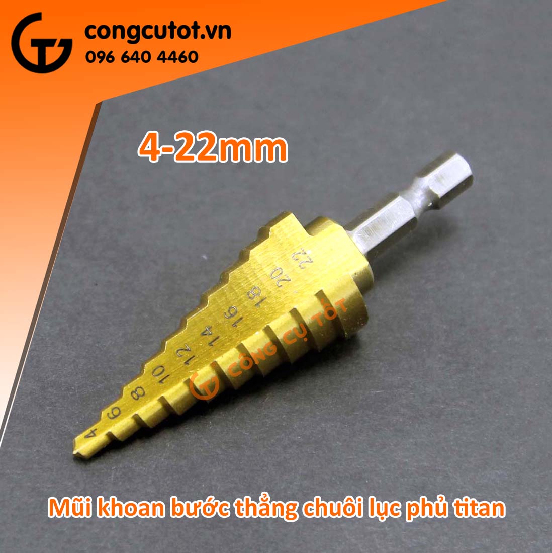 Mũi khoan bước thẳng chuôi lục 4-22mm phủ titan,