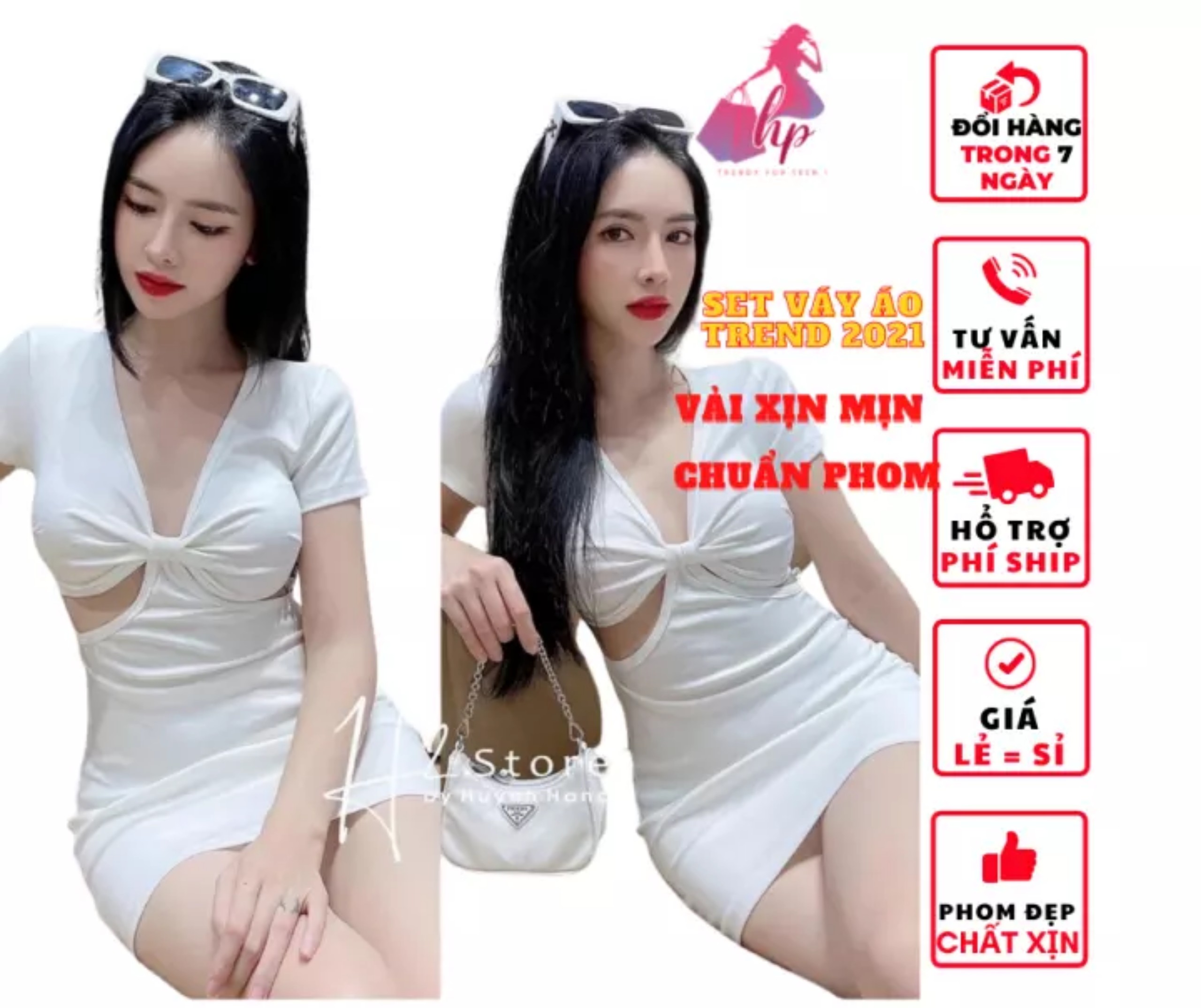 Váy đầm ôm body nữ khoét eo cổ V tay ngắn thời trang 2021 phong cách sexy dễ thương -VD02
