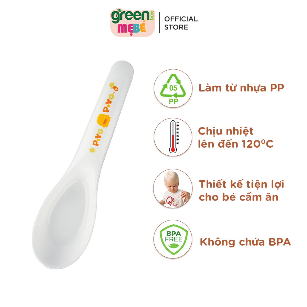 Muỗng tập ăn cho bé Piyo Piyo họa tiết vịt con vàng, nhựa PP không chứa BPA