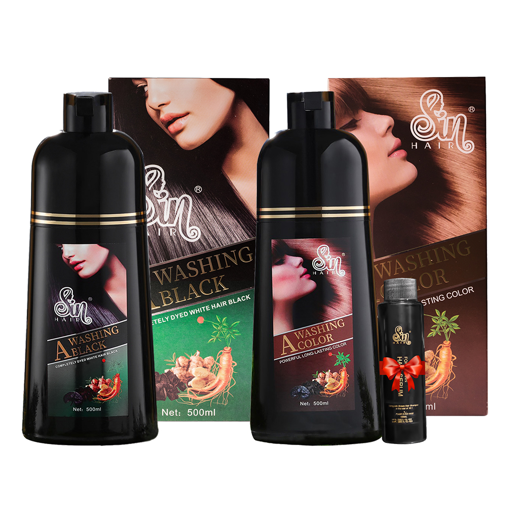 Dầu Gội Phủ Bạc Sin Hair Nhật Bản, Dầu Gội Nhuộm Tóc Thảo Dược Chính Hãng, Gội Là Đen Chai 500ml Màu Đen Và Nâu