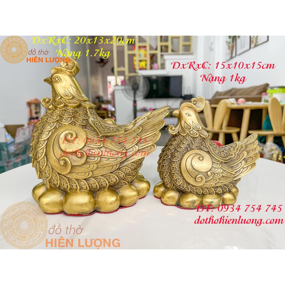 Tượng gà mái ấp trứng bằng đồng phong thủy 2 cỡ