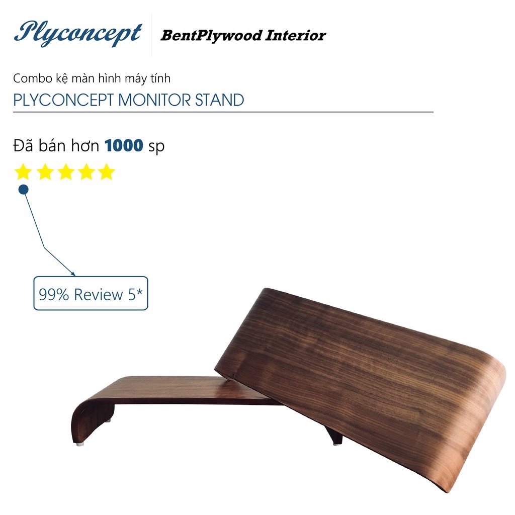 Combo 2 kệ đỡ màn hình máy tính uốn cong Plyconcept Monitor Stand Gỗ Walnut