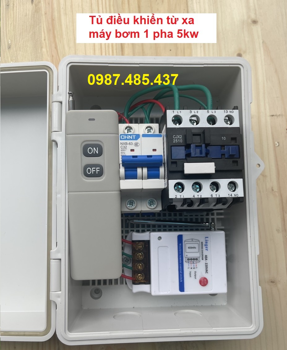 Tủ điều khiển máy bơm từ xa 1000 mét 1 pha 3 pha lắp sẵn, vỏ tủ chống nước