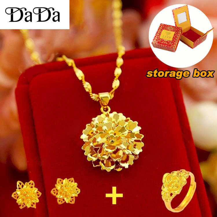 Set vòng cổ + nhẫn + bông tai vàng 18k làm trang sức cưới/ quà tặng cho mẹ