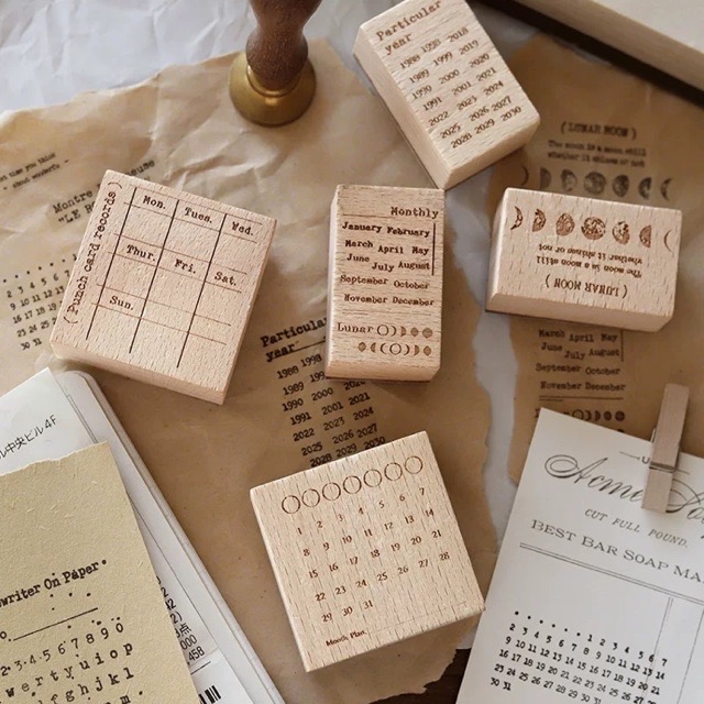 Con Dấu Gỗ Kiểu Lịch Tháng Dùng Trong Bullet Journal