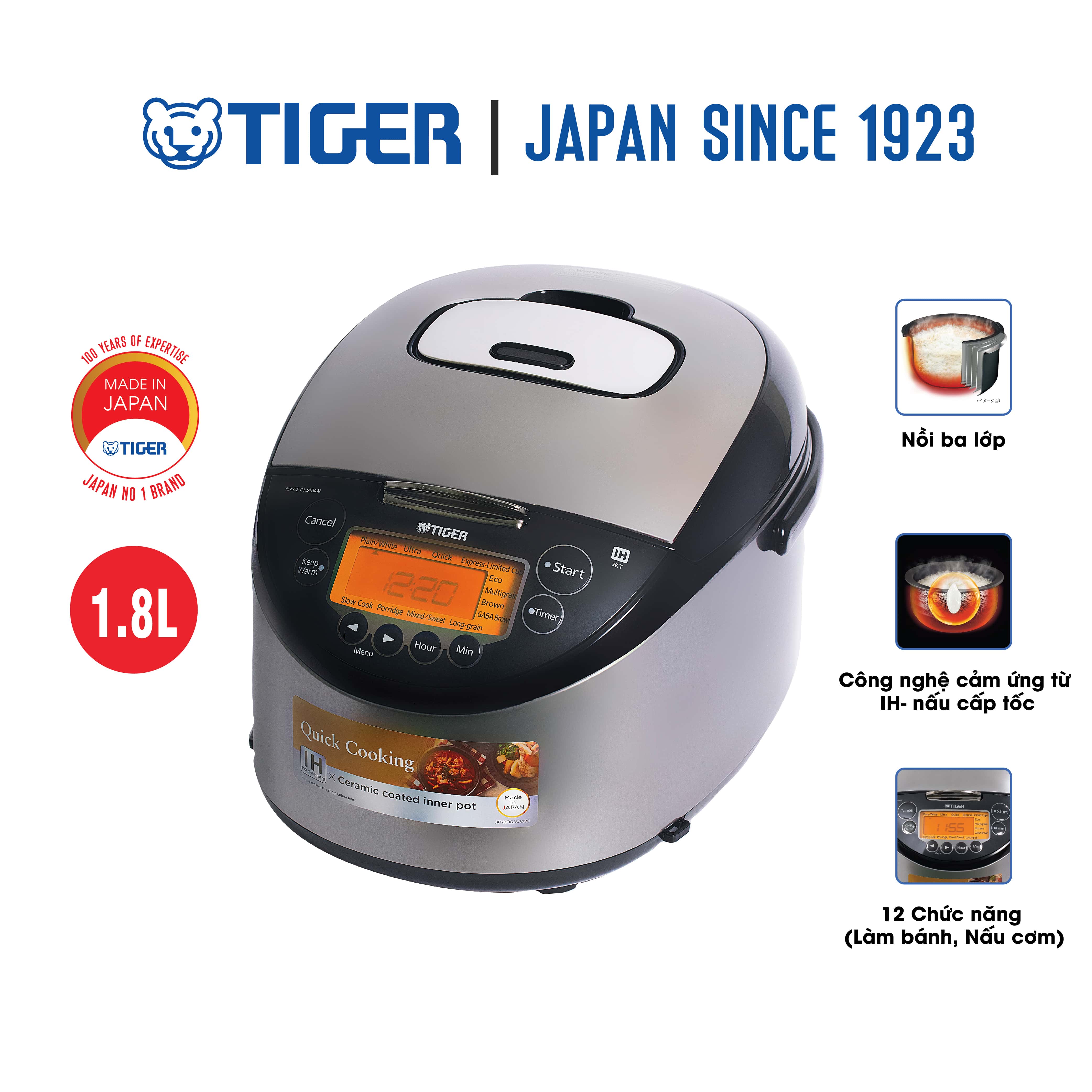 Nồi cơm điện tử cao tần tiger 2 trong 1 jkt-d18v