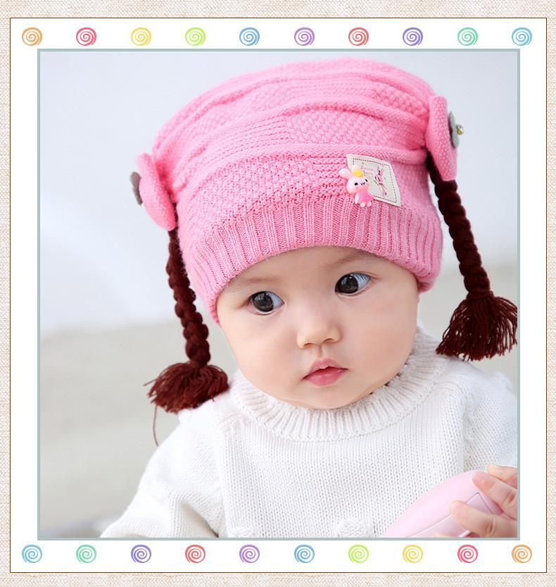 Mũ len tóc tết đính con thỏ cho bé siêu yêu(3-36 tháng)