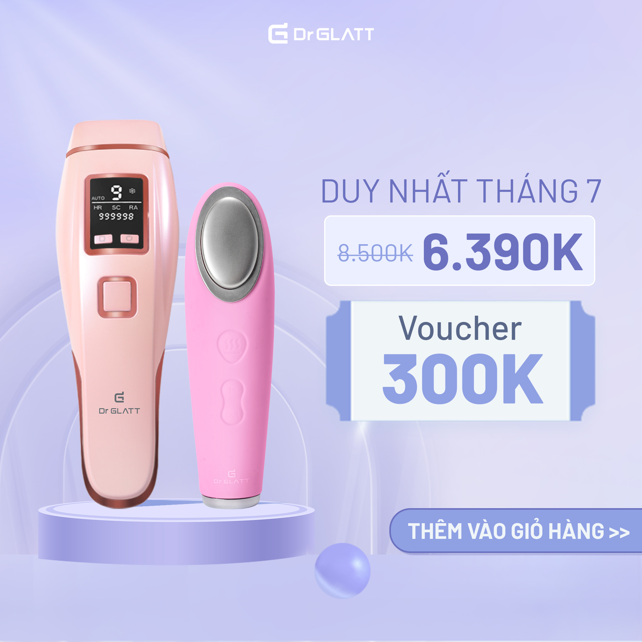 Set máy triệt lông mini đa năng và máy rửa mặt DR GLATT - triệt lông vĩnh viễn, tẩy trang, massage mắt