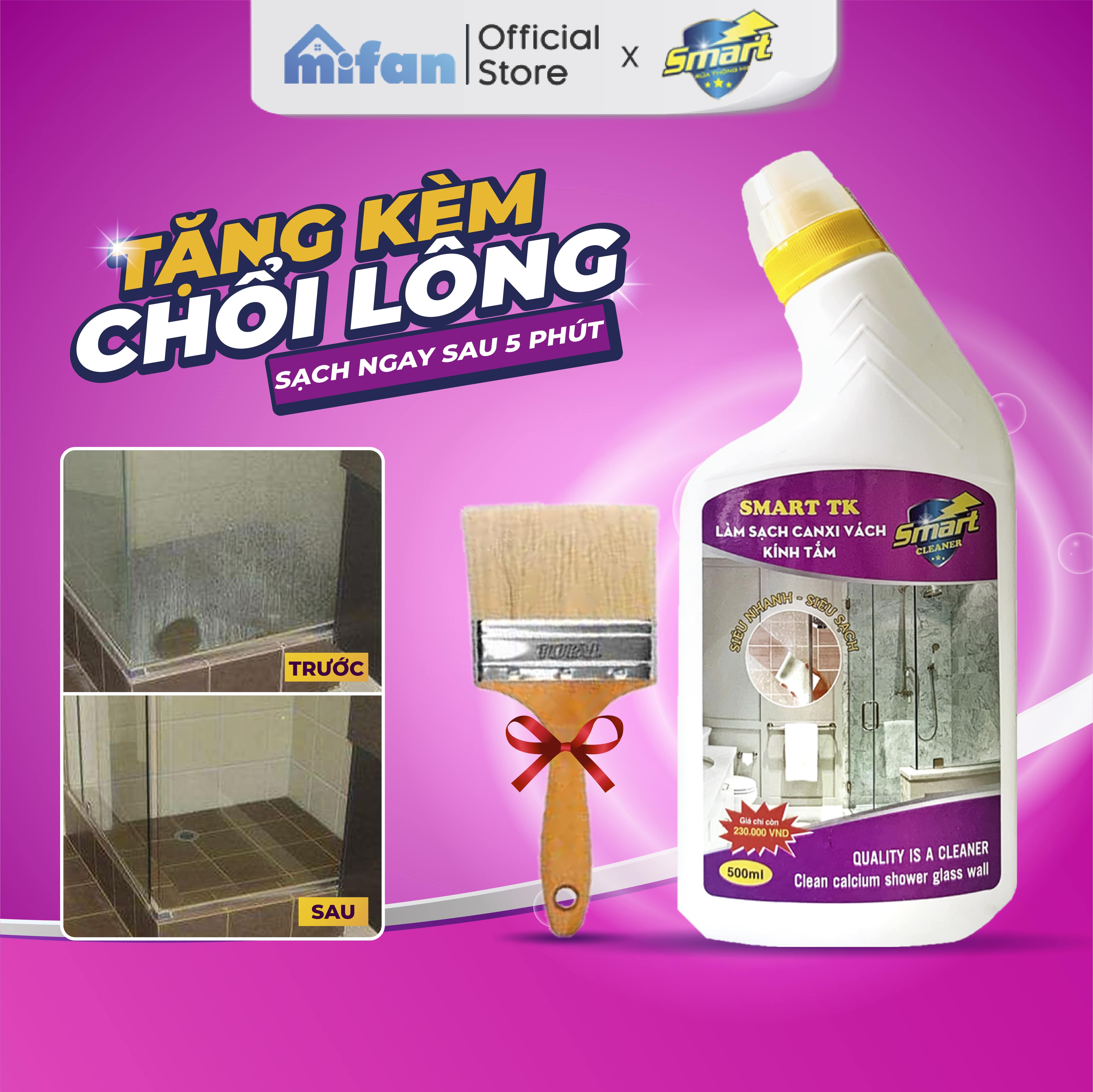 Tẩy Cặn Canxi Trên Kính SMART TK - Vệ Sinh Sạch Cặn Bám Lâu Ngày Vách Kính Nhà Tắm Gương - SẠCH NHANH SAU 5 PHÚT