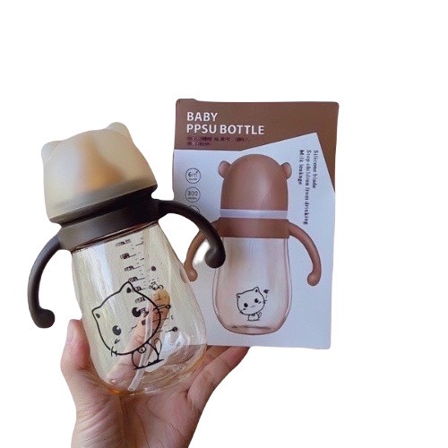 Bình sữa ppsu hình mèo kitty 240ml/300ml cổ rộng