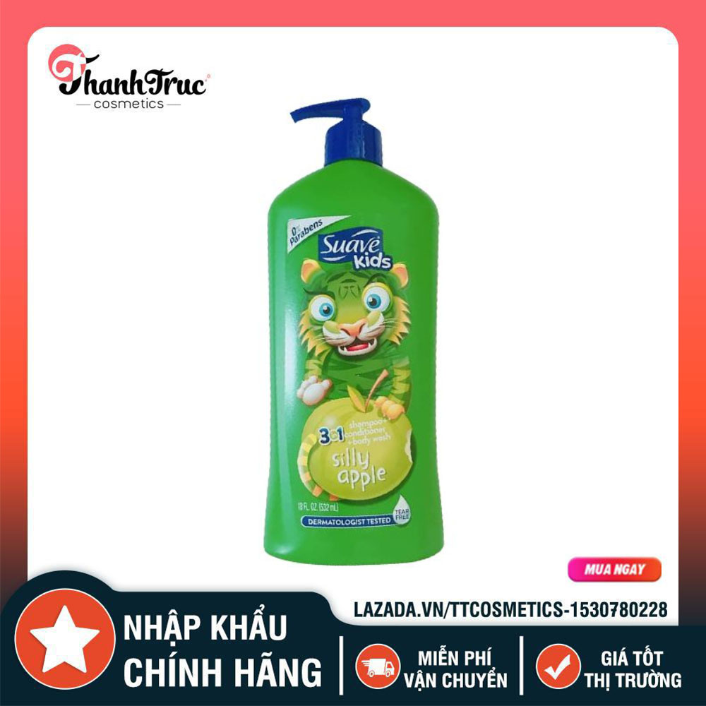 [HCM]SỮA TẮM GỘI TRẺ EM SUAVE KIDS VÒI TÁO 3IN1 MỸ 532ML