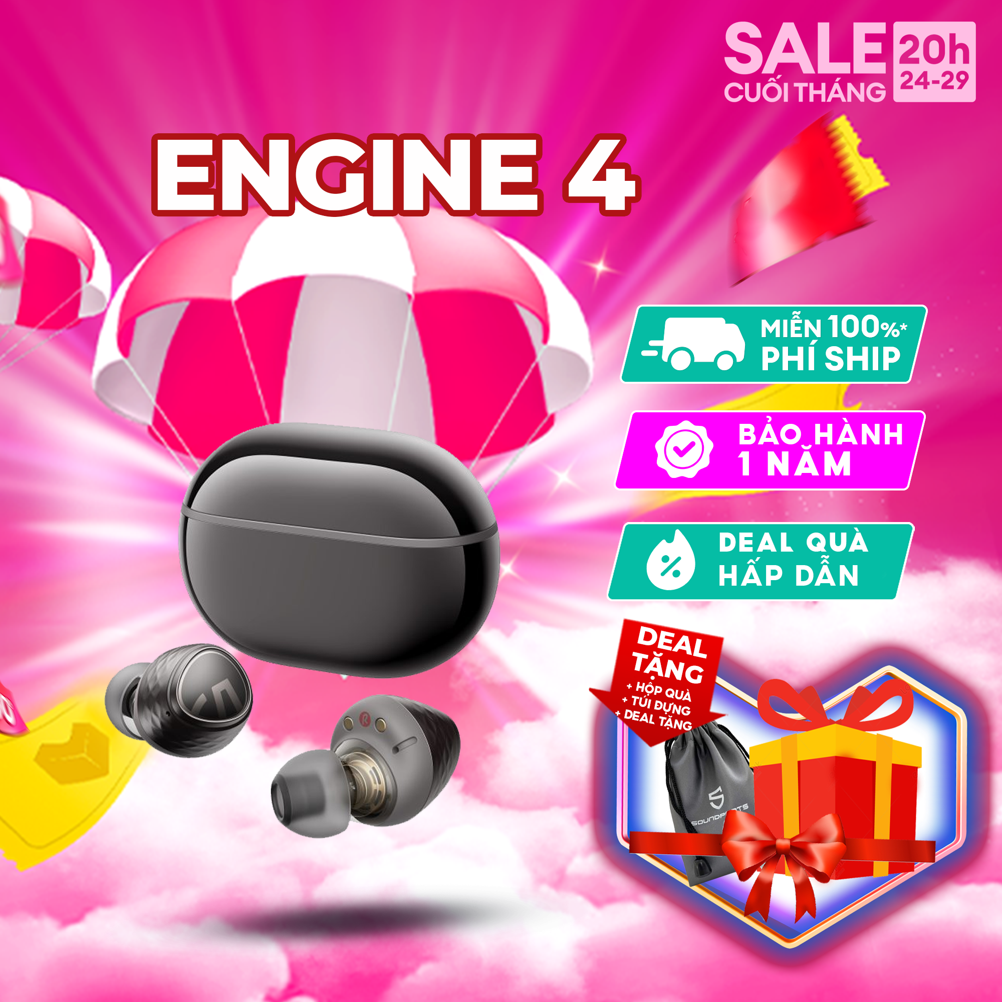 Tai nghe Bluetooth Soundpeats Engine 4 âm thanh Hires LDAC thời gian nghe 12h