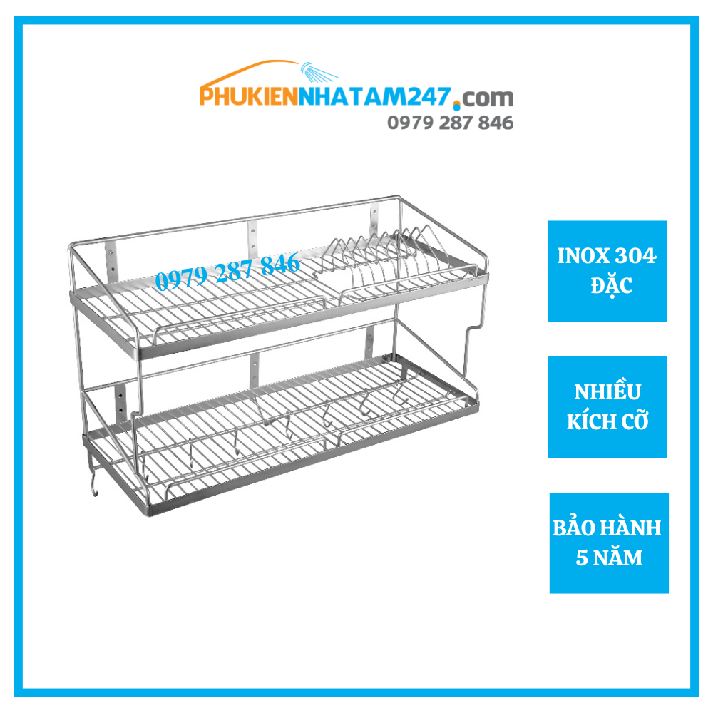 Kệ chén 2 tầng treo tường Inox 304 PHÁT ĐẠT không rỉ sét, rổ úp chén dĩa, giá để chén bát, kệ đựng bát dĩa .