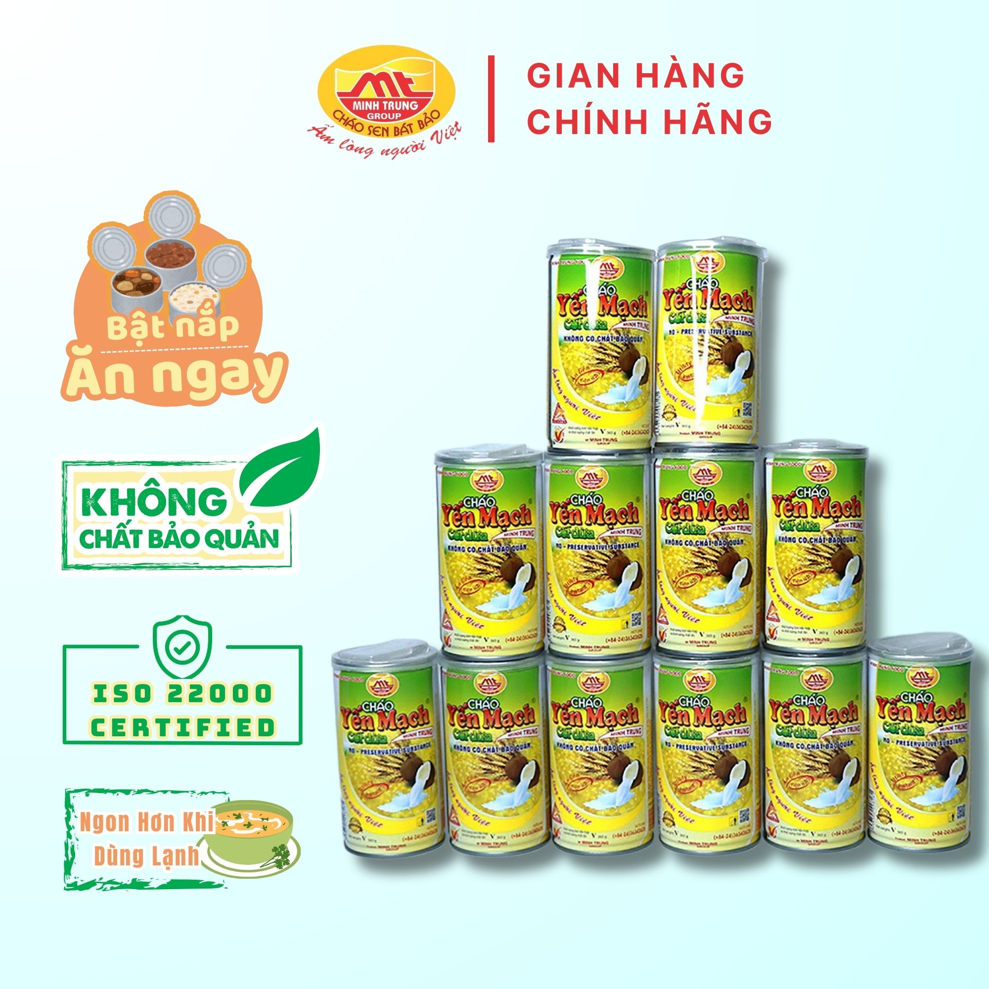 Cháo ăn liền yến mạch cốt dừa Minh Trung set 12 Lon