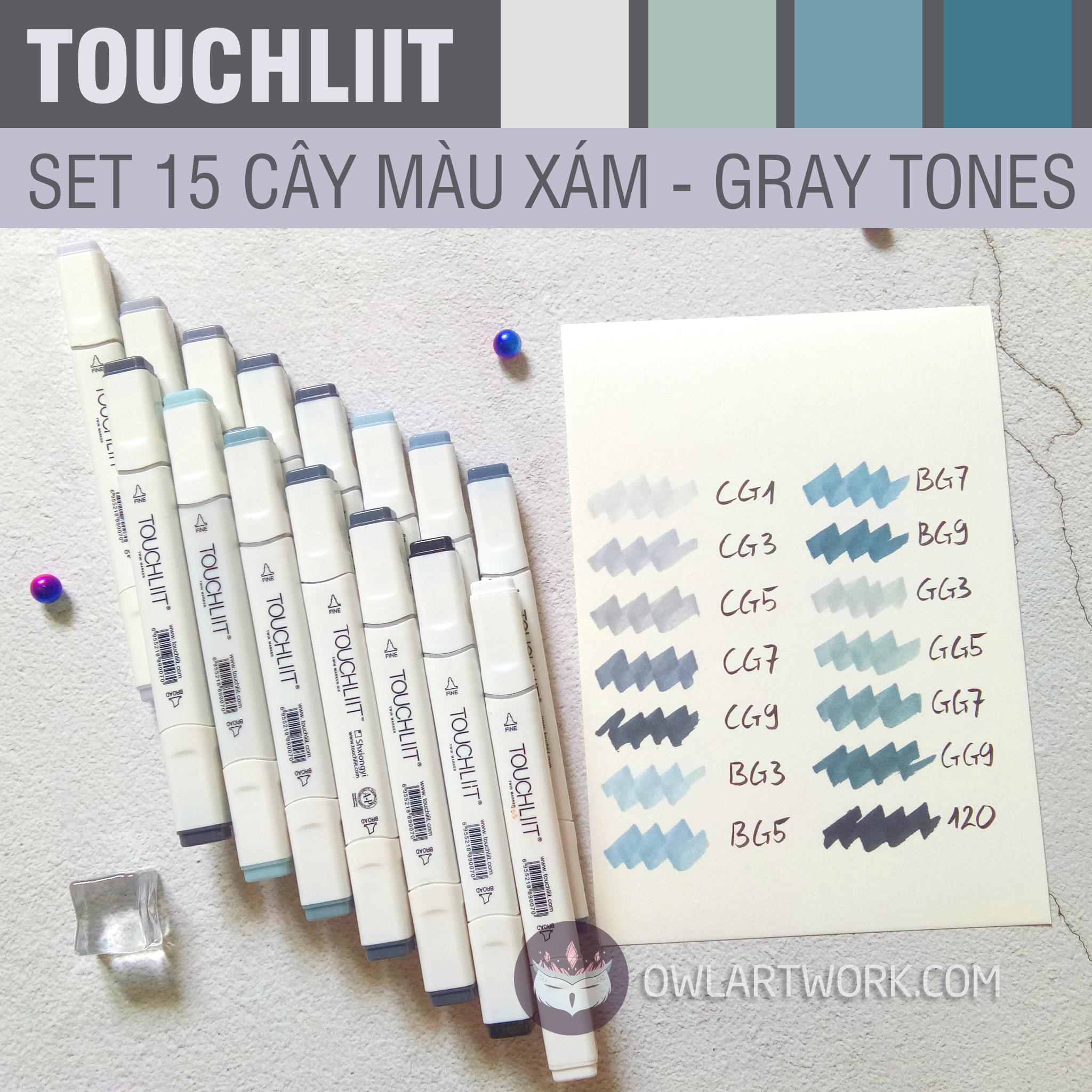 [HCM]Bút marker Touchliit 6 set 15 cây màu xám – Tặng kèm túi vải