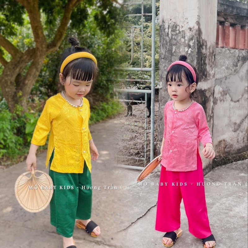 Bộ bà ba gấm tay lửng cho bé gái