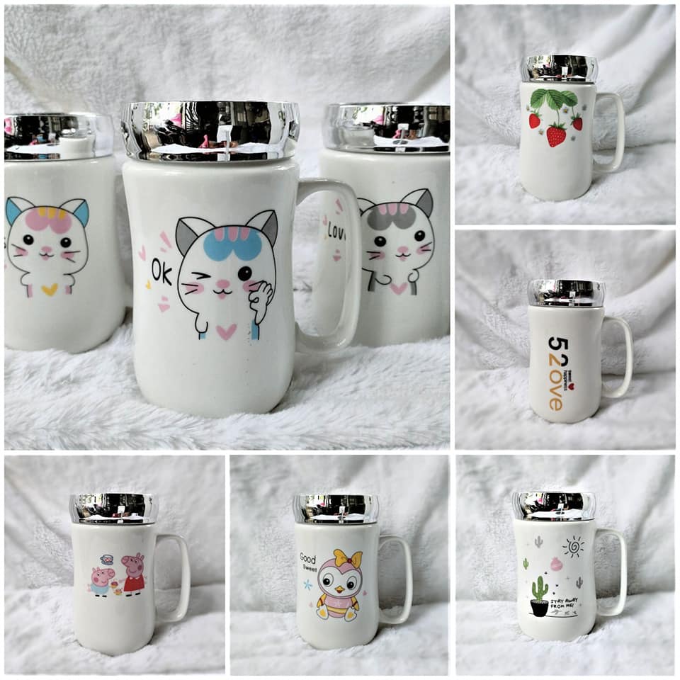 Ly sứ trắng có nắp tiện dụng 400ml Hoavoanshop