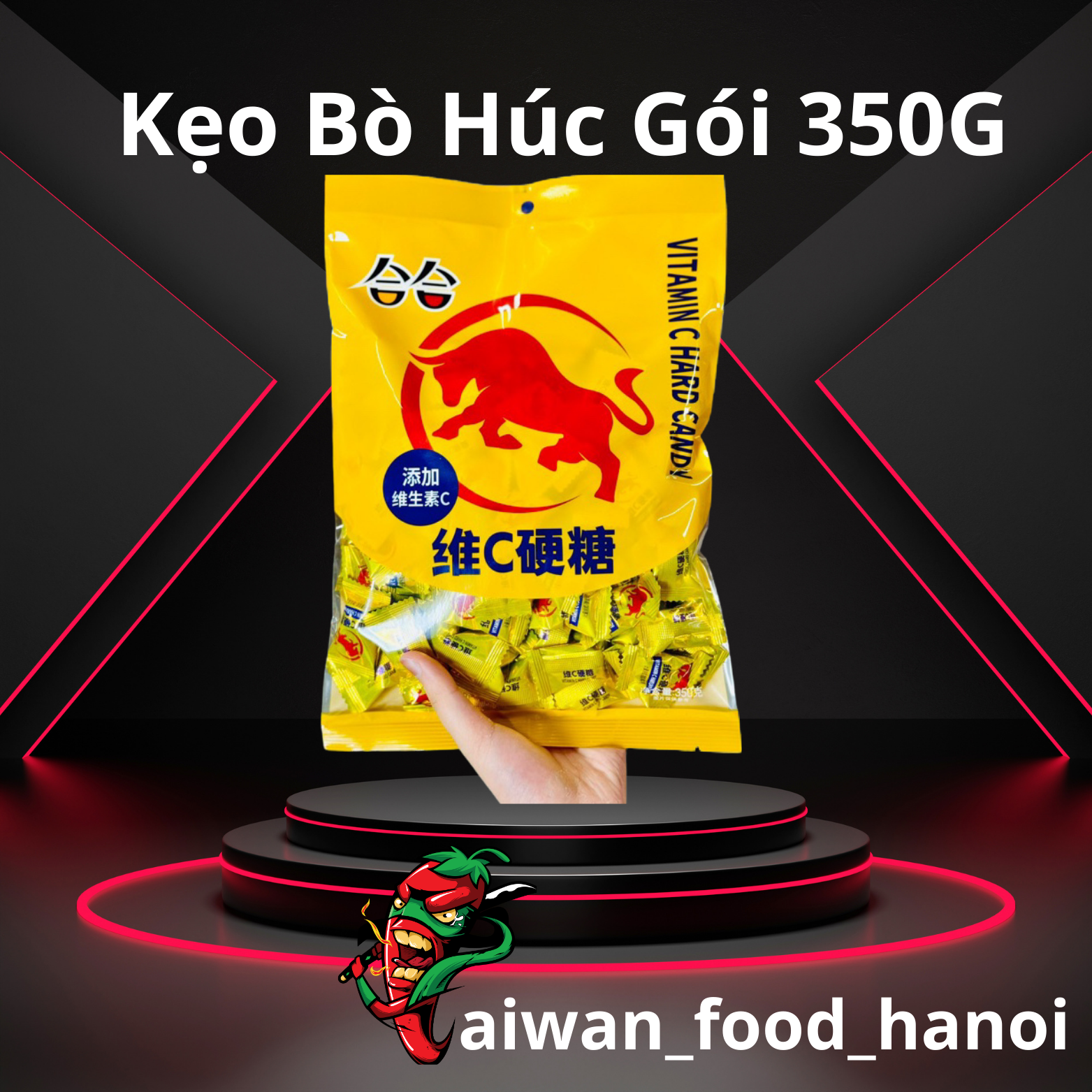 Kẹo bò húc tăng lực - kẹo ngậm vị bò húc - kẹo ngậm vitamin c vị bò húc - gói to 350g ~ 120 viên kẹo - taiwan foods