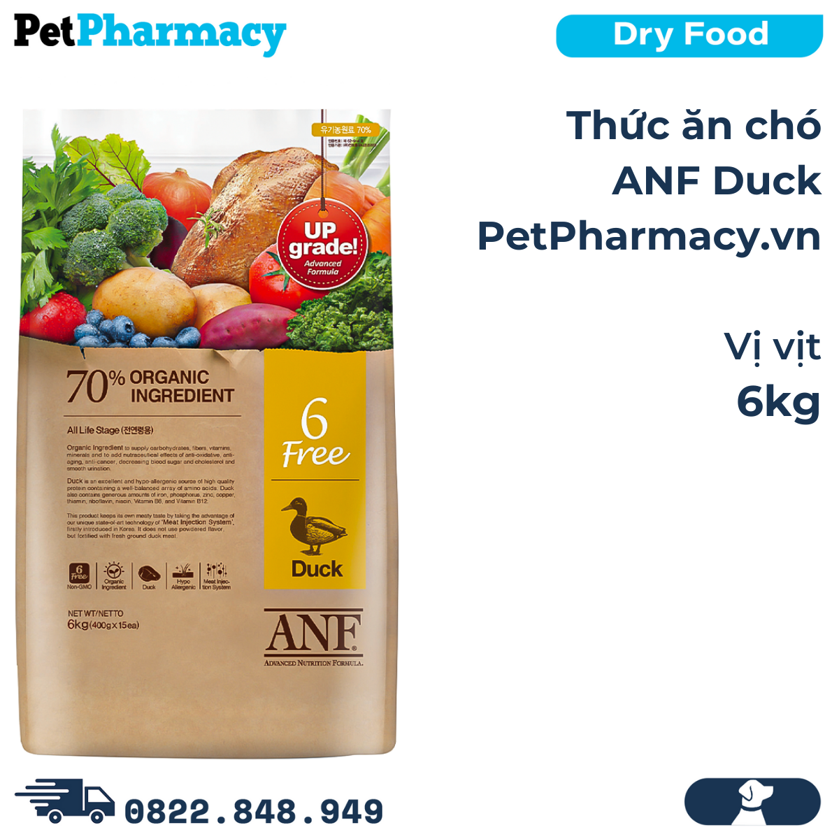 Thức ăn chó ANF vịt 6kg - Duck PetPharmacy