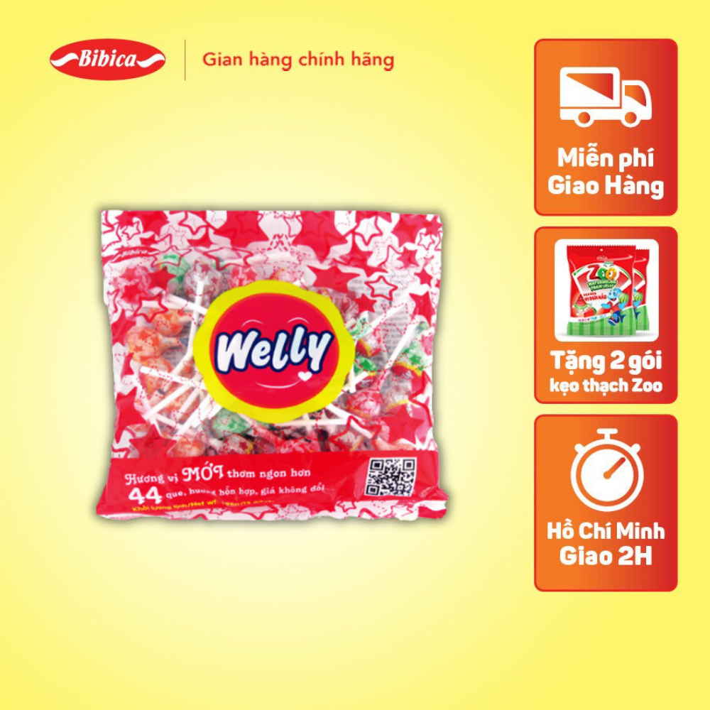 Kẹo Mút Welly Cam - Dâu - Ổi - Cola Bibica 396g