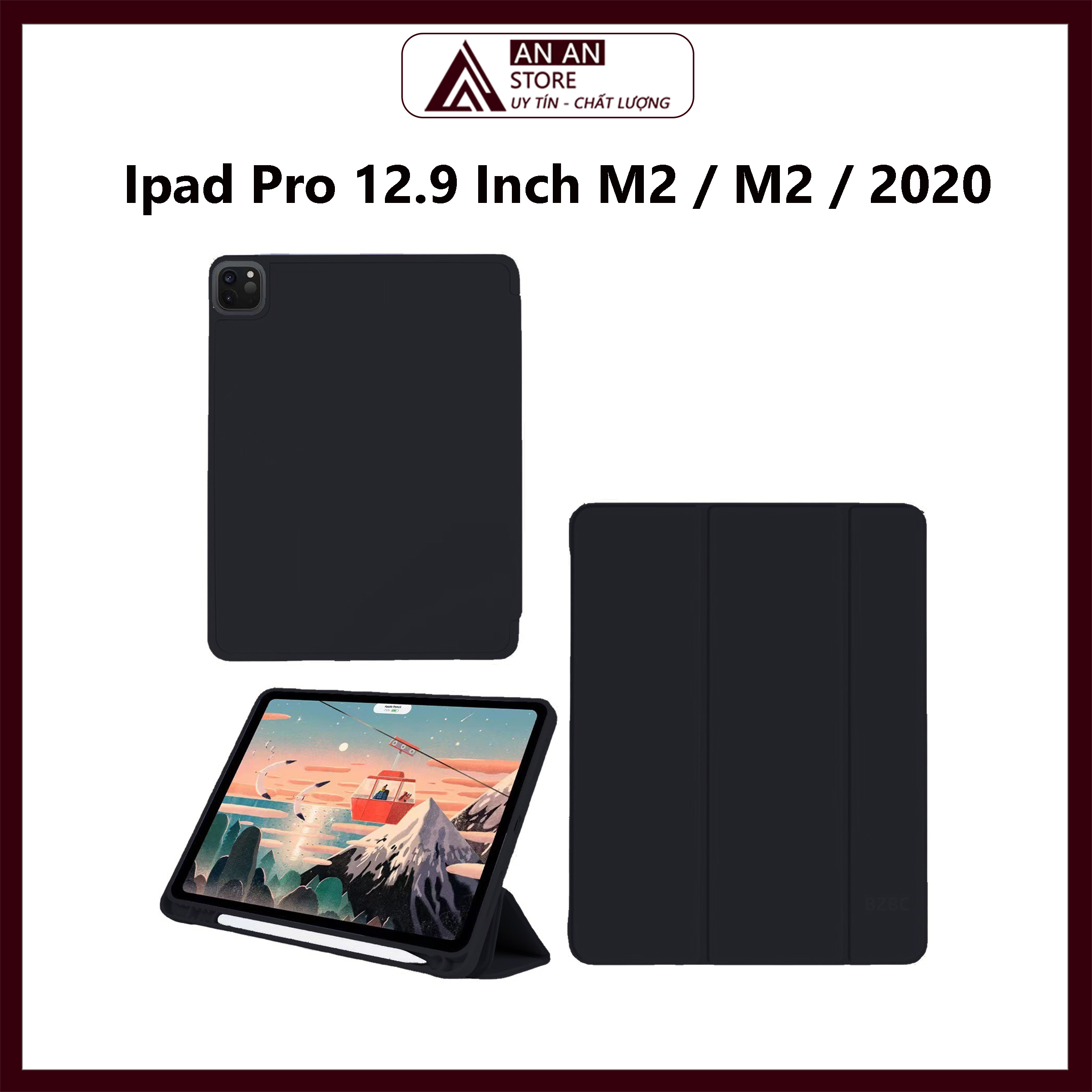 Bao Da Cover Cho Ipad Pro 12.9 Inch M2 / M1 / 2020 Có Khe Cho Pencil Hỗ Trợ Smart Cover